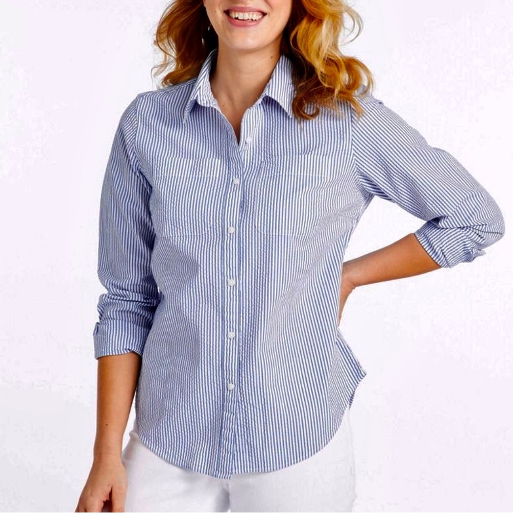 LL Bean L Seersucker Top Blouse